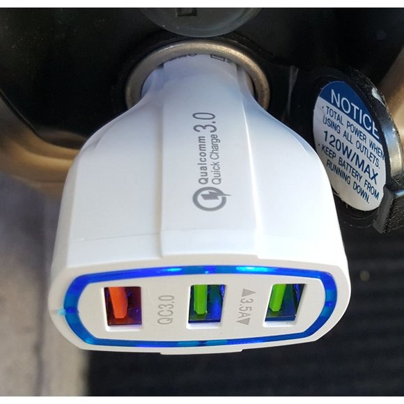 Triple Port Car Phone Charger Adapter Lighted Ports QC Charger - Picture 4 of 5